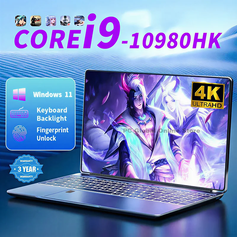 Fingerprint Unlock 15.6" Intel Core i9 10980HK Computer Windows 11 Pro 16GB DDR4 1TB SSD Notebook PC Portable Laptops Gaming