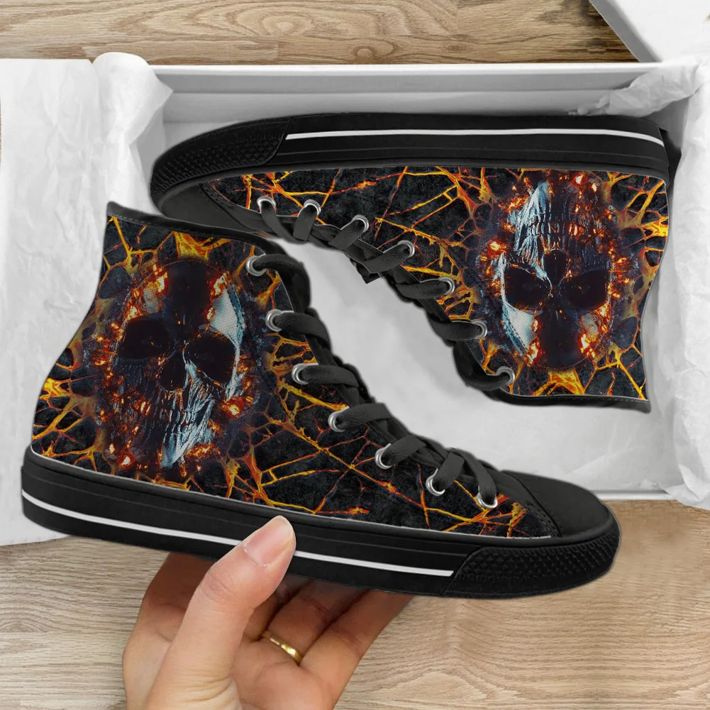 

INSTANTARTS Gothic Fired Skull Design Lightweight High Top Canvas Shoes Men Women Casual Breathable Sneakers Board Shoes Zapatos