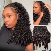 Demi-perruque bouclée birmane en cheveux humains bruts, sans colle, 3-en-1, avec cordon de serrage et clips, demi-perruques bouclées profondes à retourner 2
