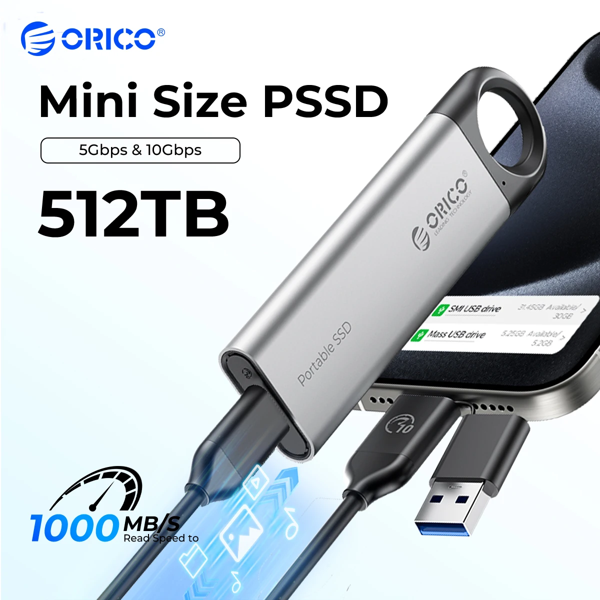 ORICO 휴대용 솔리드 스테이트 드라이브 스토리지 PSSD, 태블릿 노트북..