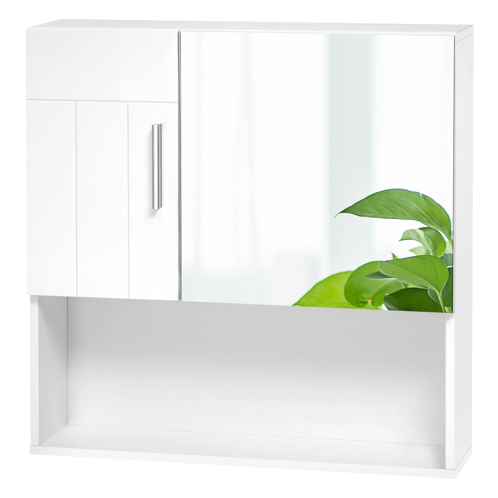 White Bathroom with Mirror 5 Compartments 2 Adjustable Dividers