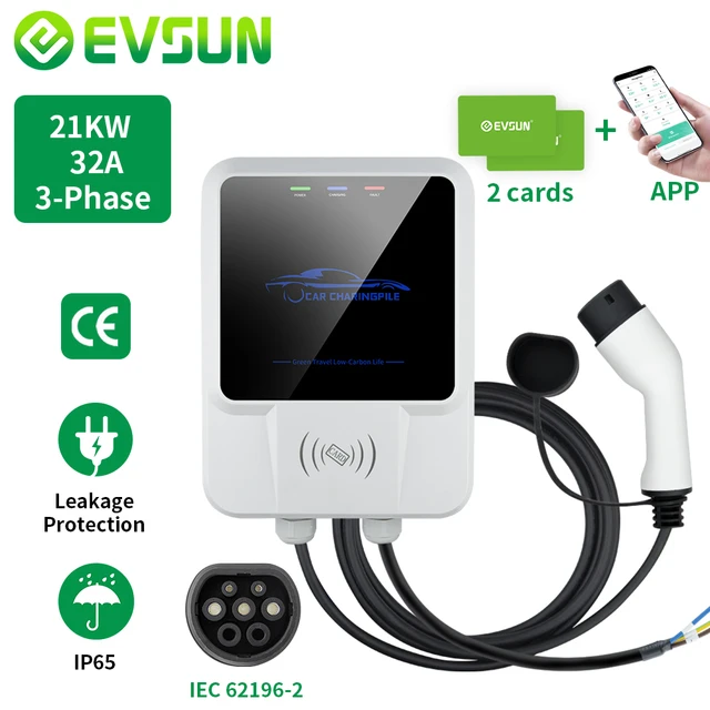 EVSUN EV Charger Type 2 IEC62196-2 APP Wifi Control 21KW 3