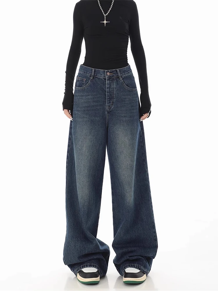 

Винтажные свободные джинсы Y2K с высокой талией в стиле Харадзюку, повседневные брюки, корейская мода, женские джинсовые брюки большого размера с широкими штанинами, женская одежда