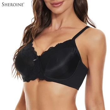 Sheroine Lace Underwire Bra, Floral Minimizer Full Coverage Non-Padded Bras for Women Everyday Comfort T-Shirt Support