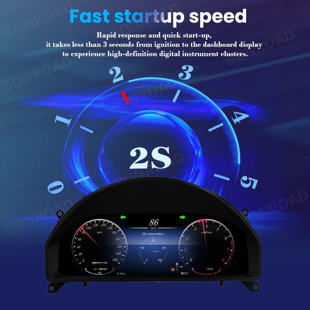 Panel de Instrumentos Digital LCD BONROAD de 12.3" y 1920*720P para Mercedes Benz Clase C W204 NTG 4.0 2007-2011, Velocímetro, Panel de Control 3