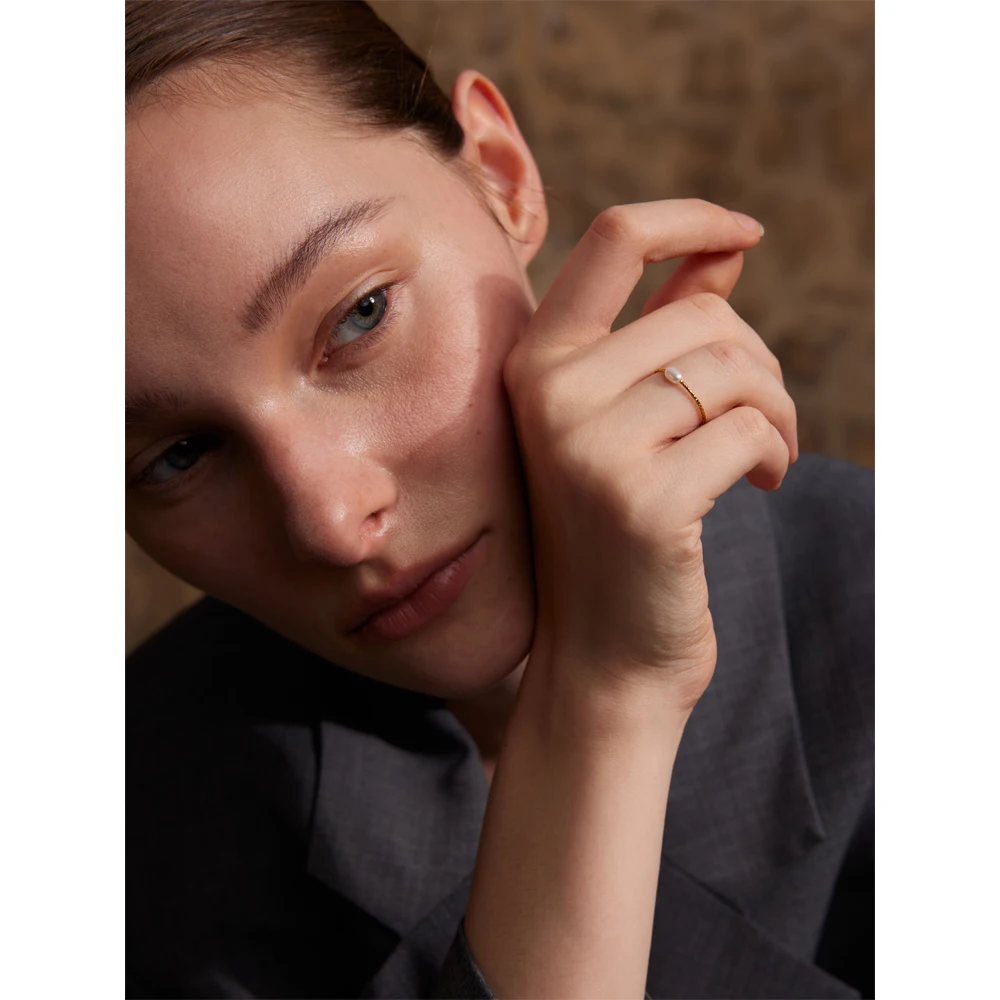 Yhpup Stainless Steel Pearl Ring for Women