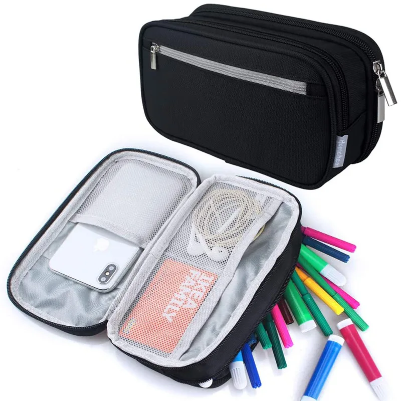 Pencil Storage Bag Big Capacity 3 Rooms for Learning Office pencil storage bag