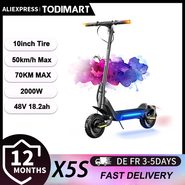 Trottinette Électrique Adulte TODIMART X5S Trottinette Pliable Urbaine pour Trajets Quotidiens 2000W Moteur 48V 18.2Ah Batterie 60‑85km Autonomie 50km/h Double Amortisseur Écran LED 1