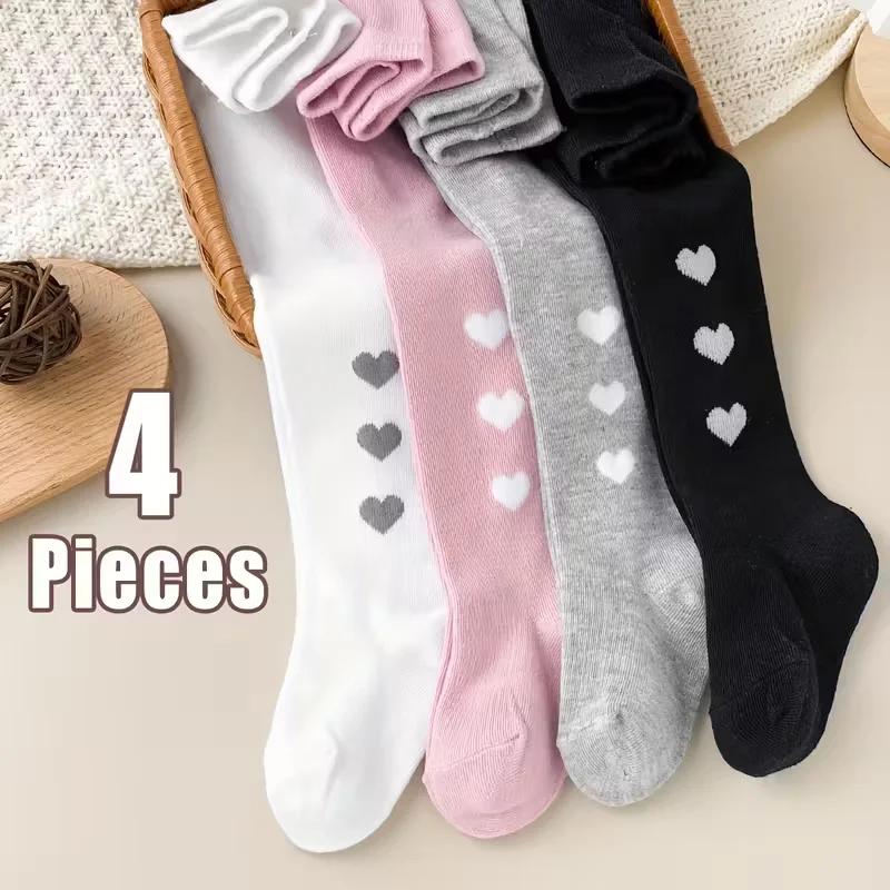 4 paires de collants pour enfants à motif en forme de cœur, doux et élastiques, parfaits pour jouer et occasions spéciales, pour filles