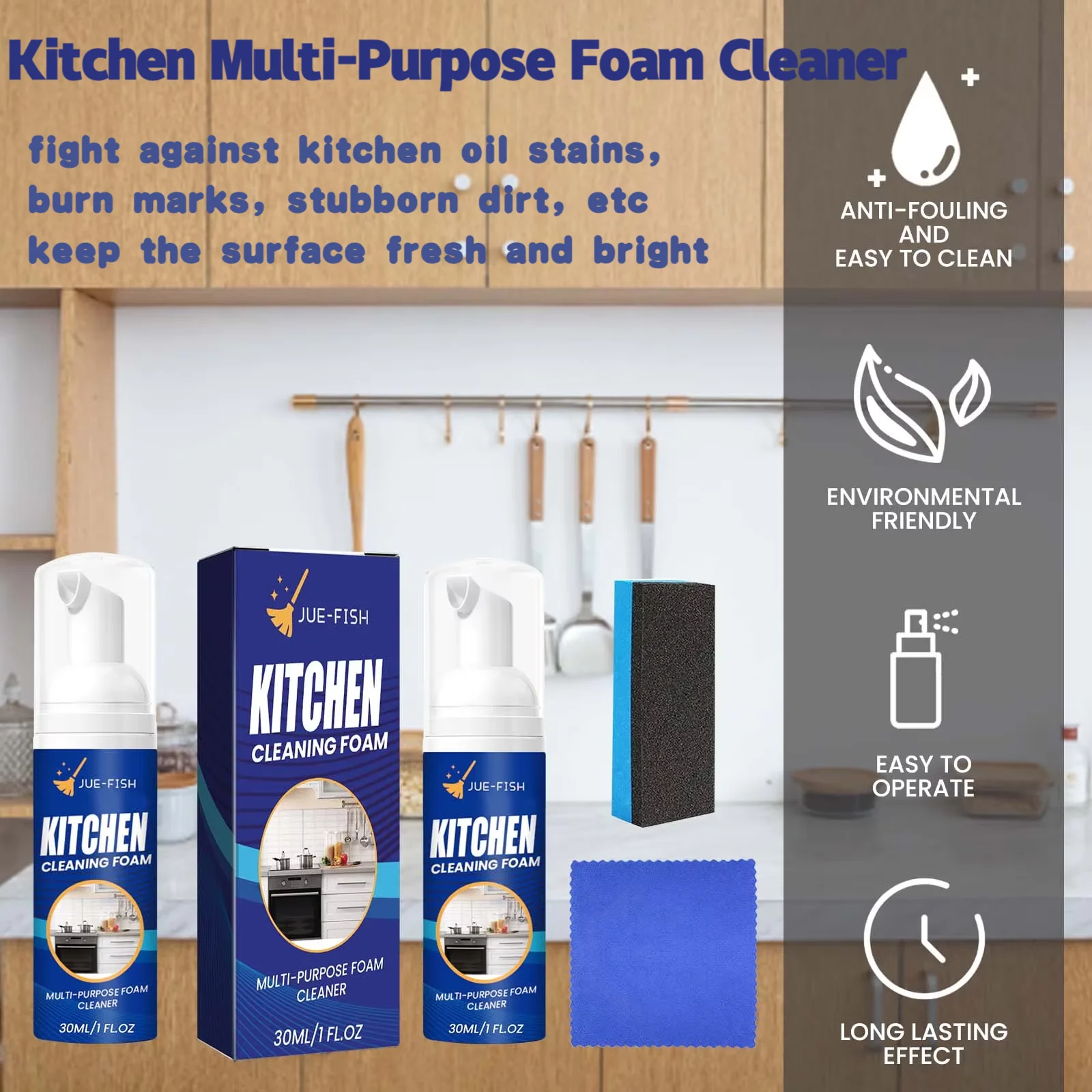 Jue-Fish Kitchen Foam Spray Kitchen Heavy Oil Stain Clean Stove Hood Oven Grease Remover Degrease Oil Remover Bubble Cleaner