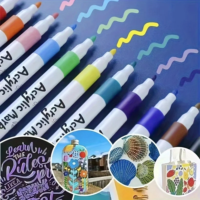 Quick Dry Acrylic Paint Pens Waterproof Fine Tip for Canvas Wood Glass DIY Art Drawing Ergonomic Design for Adults Students Gif paint marker pen,acrylic paint markers,art marker pens,art markers,paint marker pens