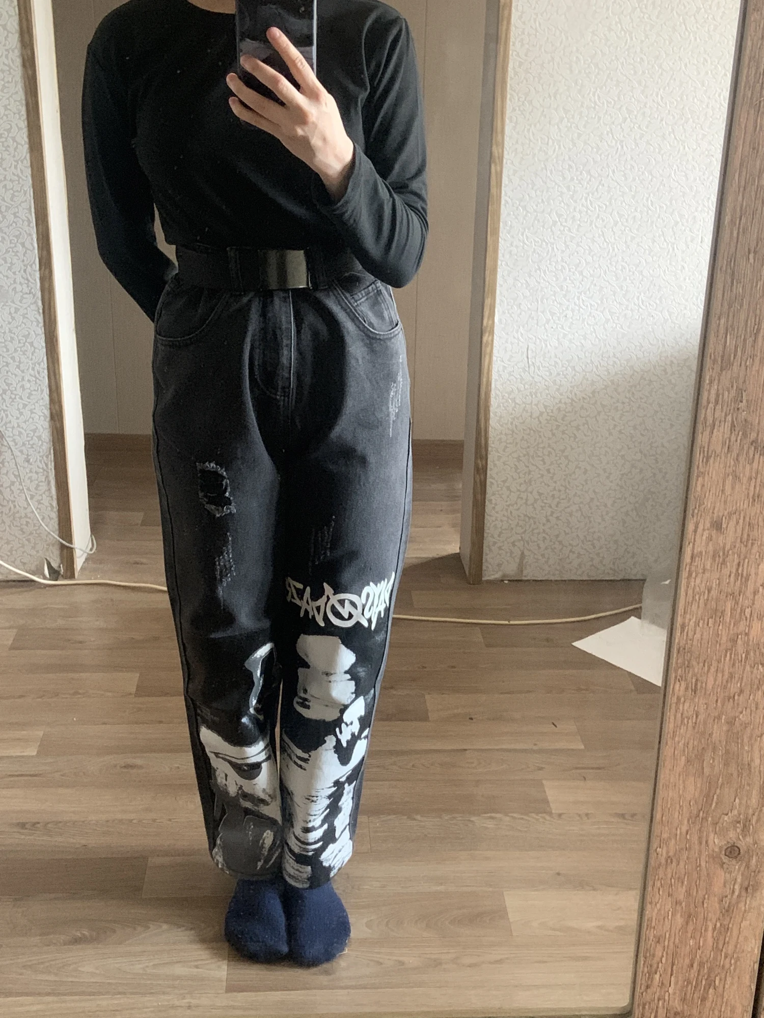 Gothic Baggy Jeans Women Punk Hippie Streetwear Print photo review