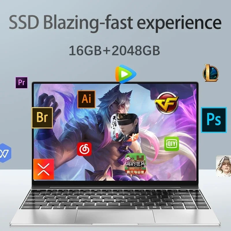 14.1" Ultra Slim Laptop 16GB RAM 2TB SSD Intel N3700 Notebook Gamer 1920*1080 Display Office Study Computer PC Windows 11 notebook laptop