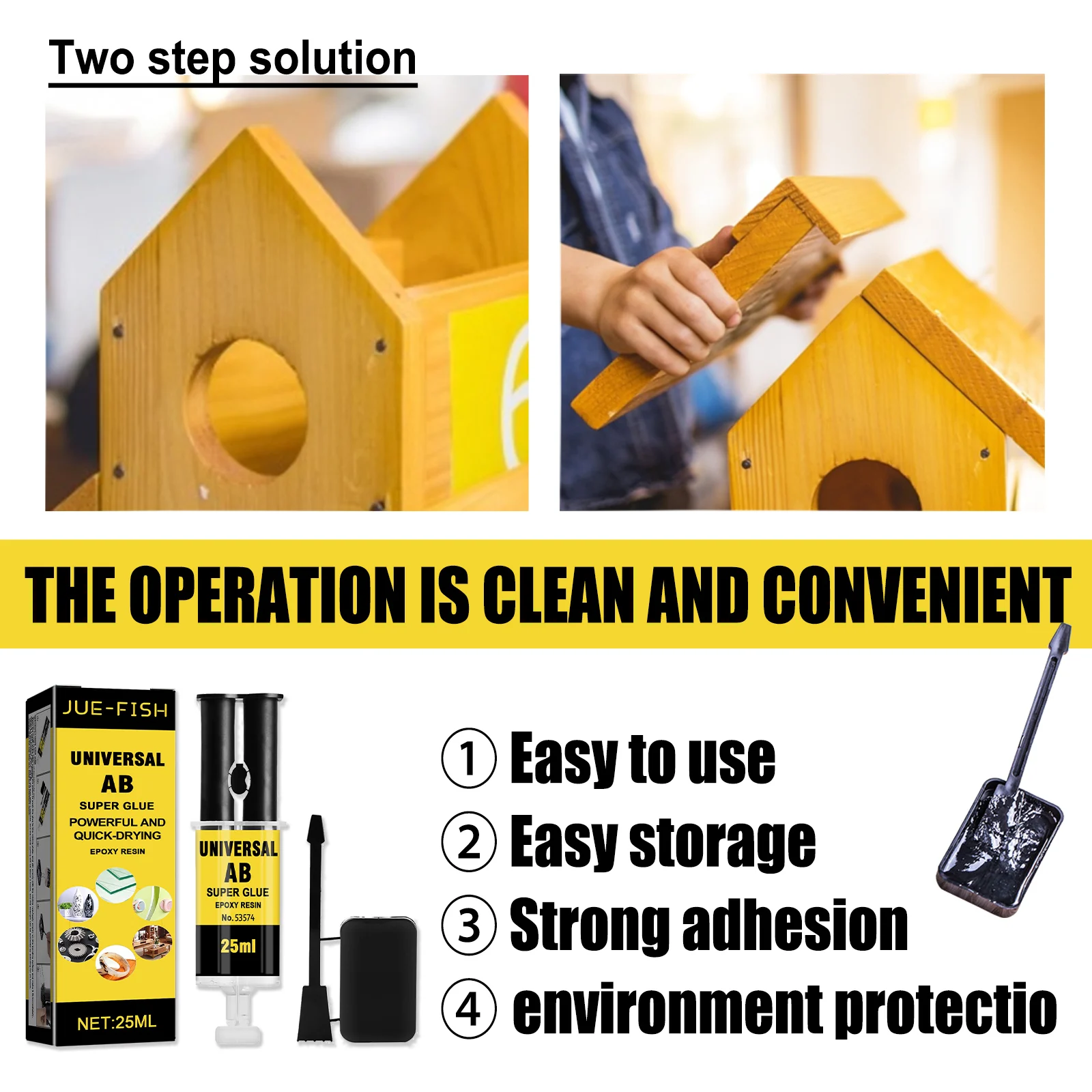 Jue fish Multipurpose AB Glue for Repair Crack Wood Metal Plastic Waterproof High Temperature Resistant Epoxy Sealing Adhesive