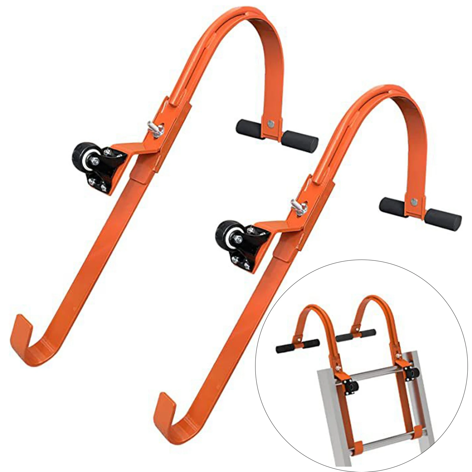 Ladder Stabilizer 2Pcs/Set Ladder Roof Hooks with Wheel Damage Prevent Roof Ridge Extension Ladder Stabilizer Adjustable Holes Easy Installation