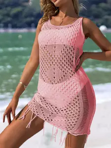 Cache maillot de bain en crochet pour femmes, bretelles en fibres blanches,  tunique pour la plage, sortie de bain - AliExpress