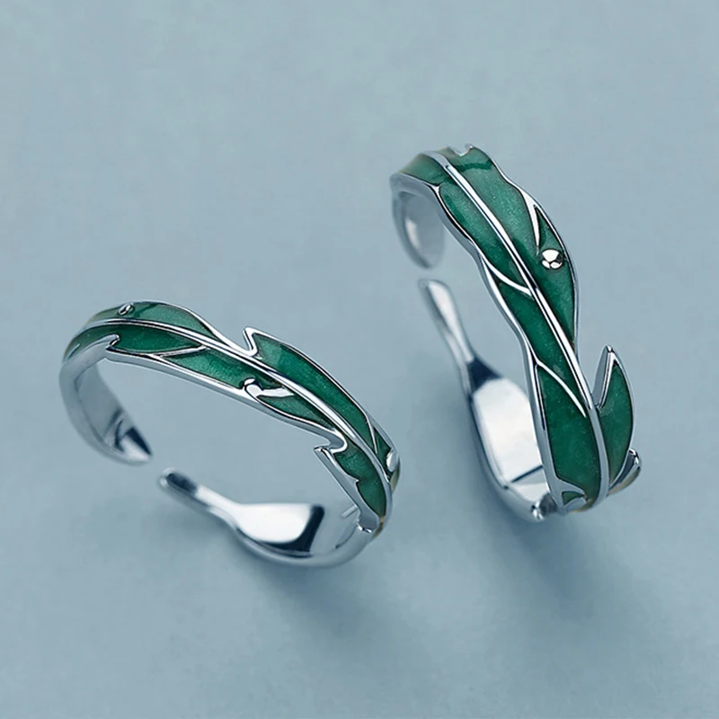 Finger Rings Couple Rings Sweet Simple Irregular Green Leaves Couple Ring for Women Lover Silver Color Open Resizable Rings Romantic Wedding Jewelry