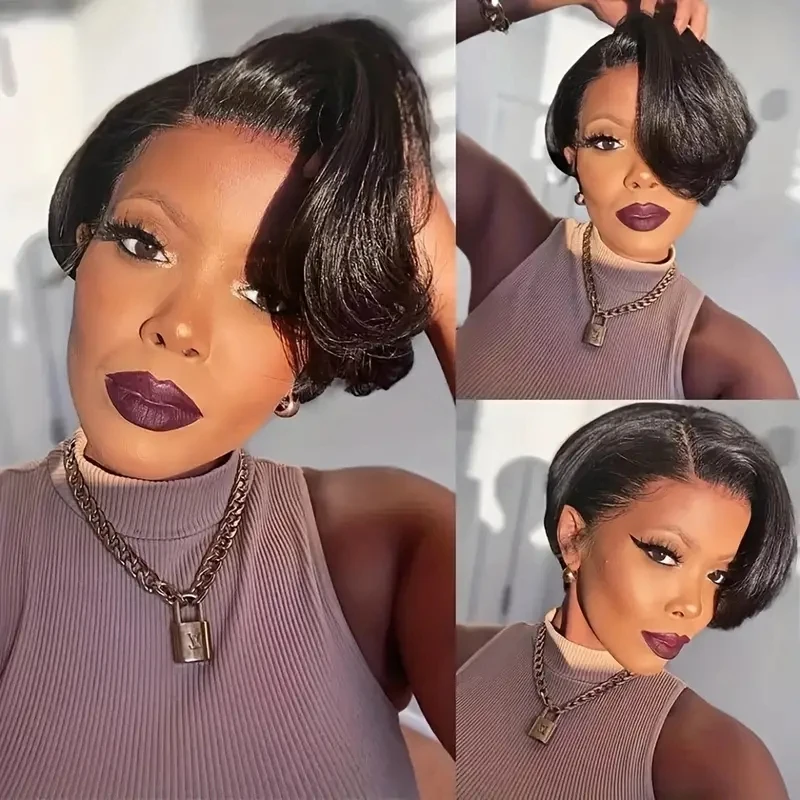 Short Straight Bob Pixie Cut Wig Human Hair Wig Lace Front Wigs Brazilian Remy Transparent Lace Front Wigs For Black Women