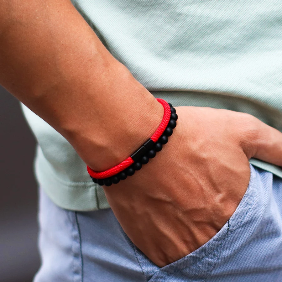 Men Black Red Rope Bracelet Set Outdoor Camping Cycling Accessories