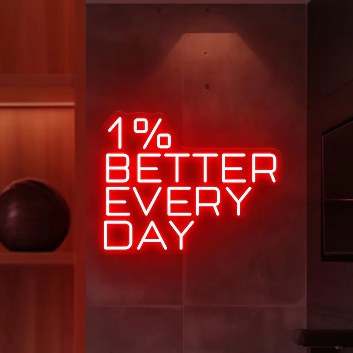 매일 1% 더 나아지는 네온사인, 동기 부여 홈짐 장식, 운동실 장식, 피트니스 벽 장식, 사무실/체육관 장식