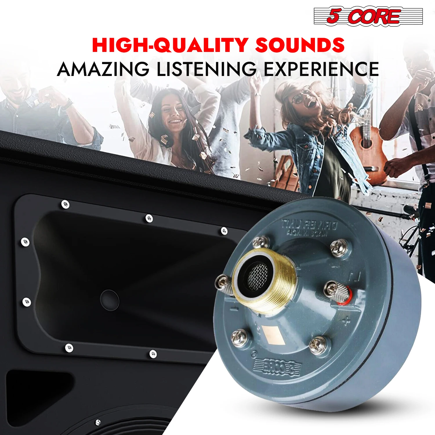 5 Core Compression Driver 2" Horn Tweeter 600W Titanium Diaphragm 16 Ohms 18 TPI All Weather Use 6