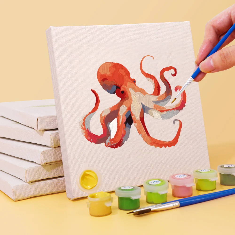 6pcs Marine Life Mini paint by numbers Set, Home Decoration Hanging Painting Gift, Handmade, 15x15cm/5.9x5.9inch