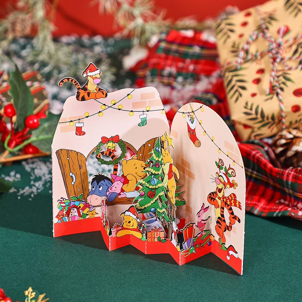 Winnie the Pooh 3D Pop Up Card Christmas Greetings Card Piglet Creative Decorations Xmas Tree Party Invitation With Envelope greeting cards