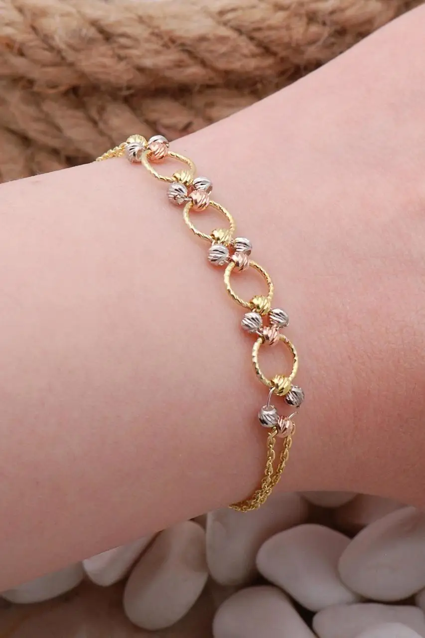 

Genuine Real 925 Sterling Silver Dainty Beaded Golden Chain Bracelet Delicate Lovely Bracelet Gift for Her Women Birthday Gift