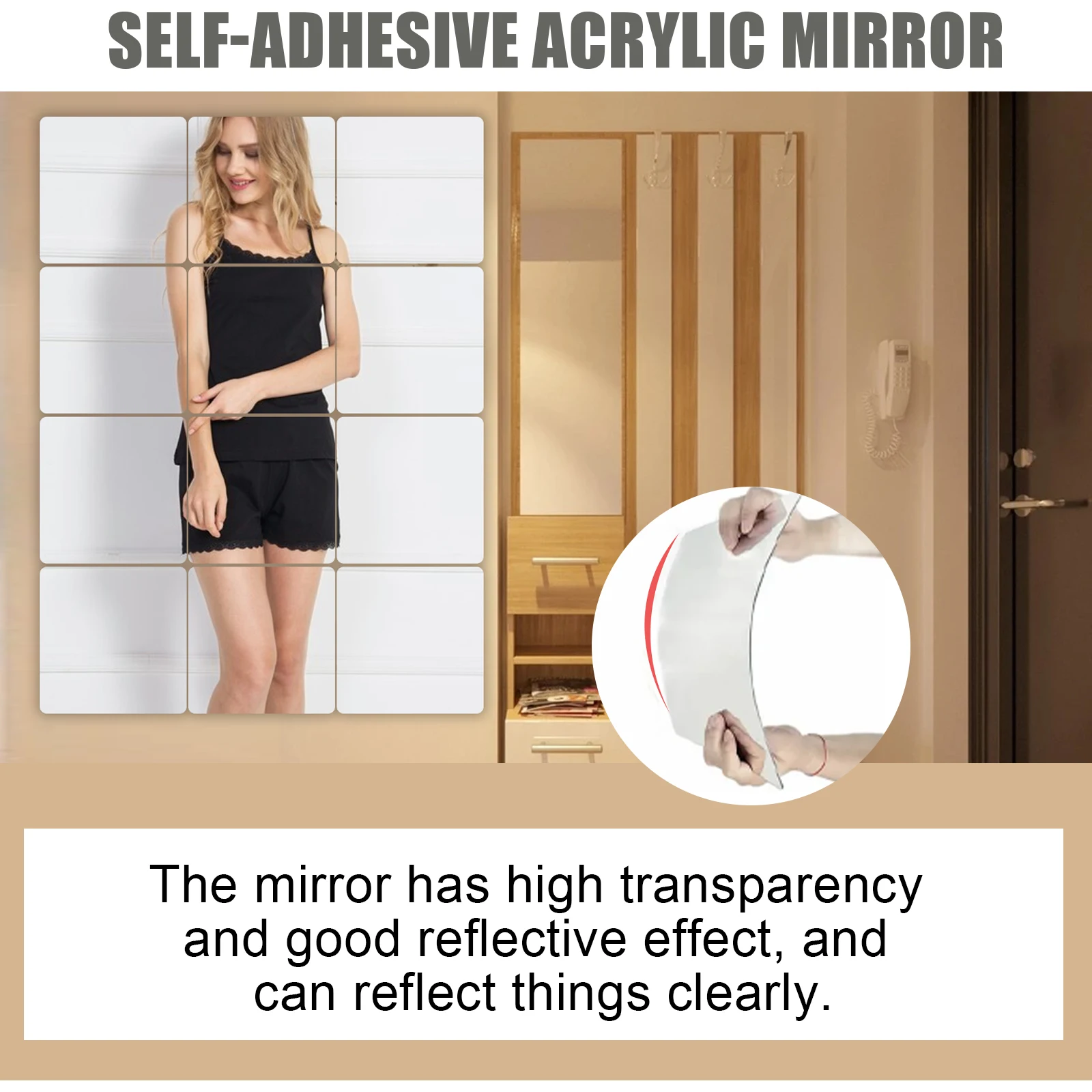 Eelhoe Self-adhesive Mirror Dormitory Convenient Splicing Self-adhesive Mirror Wall Stereoscopic Perforation-free Mirror