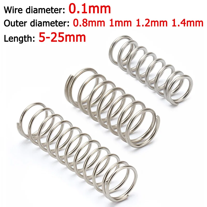 Espiral Mola de Pressão Primavera de Compressão do Fio Diâmetro 0.1 mm Comprimento 525 mm od 0.8 1.2 1.4 mm 20 Pcs Aço Inoxidável 304