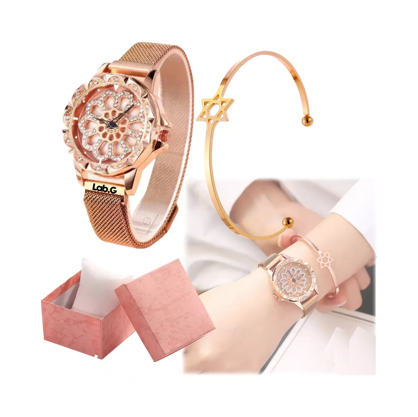Reloj Lab.G Moda Casual Pulsera Rosa