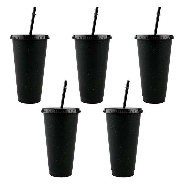 5pcs/set Plastic Cups Tumblers with Lids Straws Reusable Plastic Cold Cups