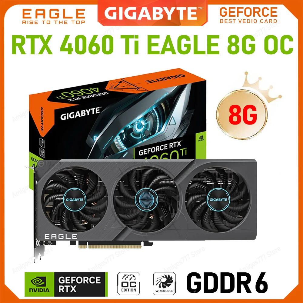 

GIGABYTE GeForce RTX 4060 Ti EAGLE OC 8G Graphics Card Overlocking PCI-E 4.0 128bit Triple Fan 18000MHz 8pin GDDR6 Video Card