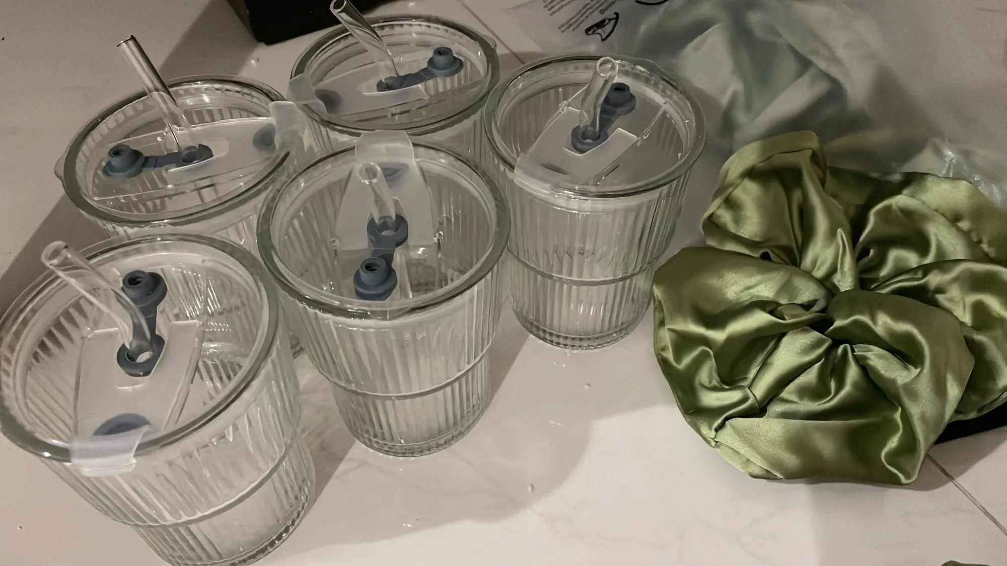 1/2PCS Stripe Glass Cup Transparent Glasses With Lid and Straw Ice Coffee Mug Tea Cup Juice Glass Milk Water Cup Drinkware photo review