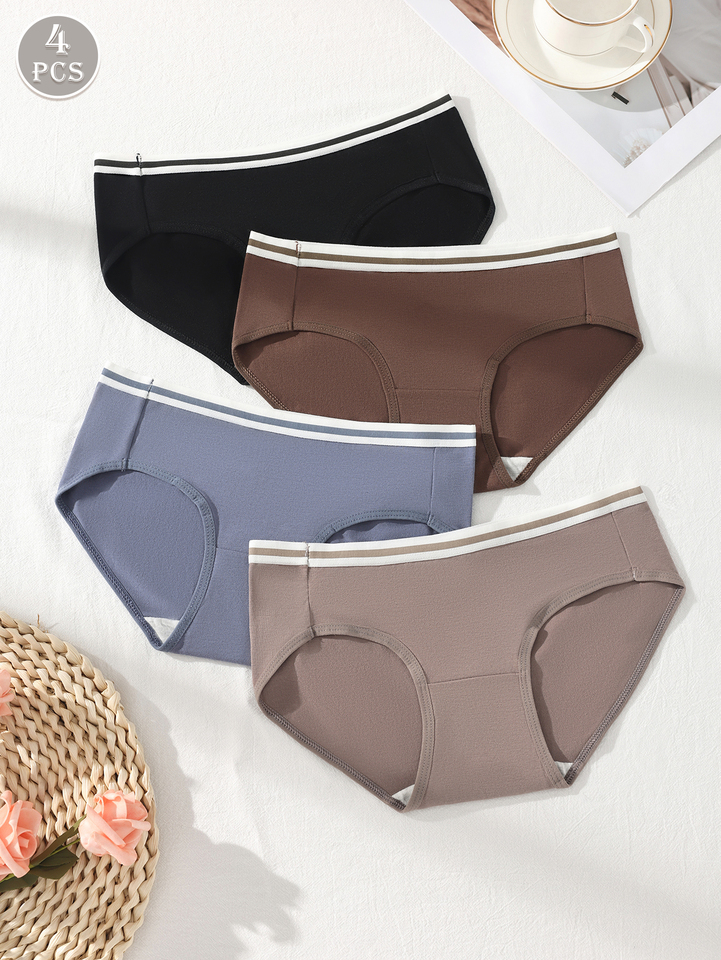 4Pcs Women’s Seamless Cotton Underwear High Elasticity Breathable Comfortable Triangle Briefs Soft Pure Cotton Underwear S-L