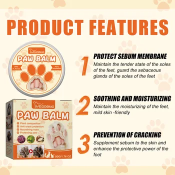 Yegbong 50g Pet Paw Moisturizing Care Balm Dog Cat Soothing Dry Cracked Protect Nourishing Paw Protection Relief Pet Paw Balm 2