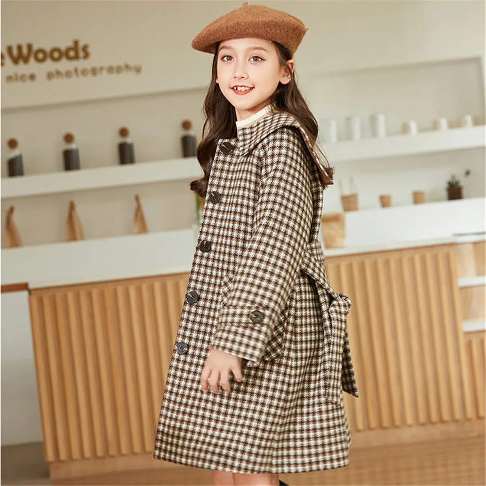 

Girls Coats Outerwear Winter Jackets Woolen Long Trench Children Teenagers Warm Clothes Kids Outfits For 4 6 8 10 12 Years