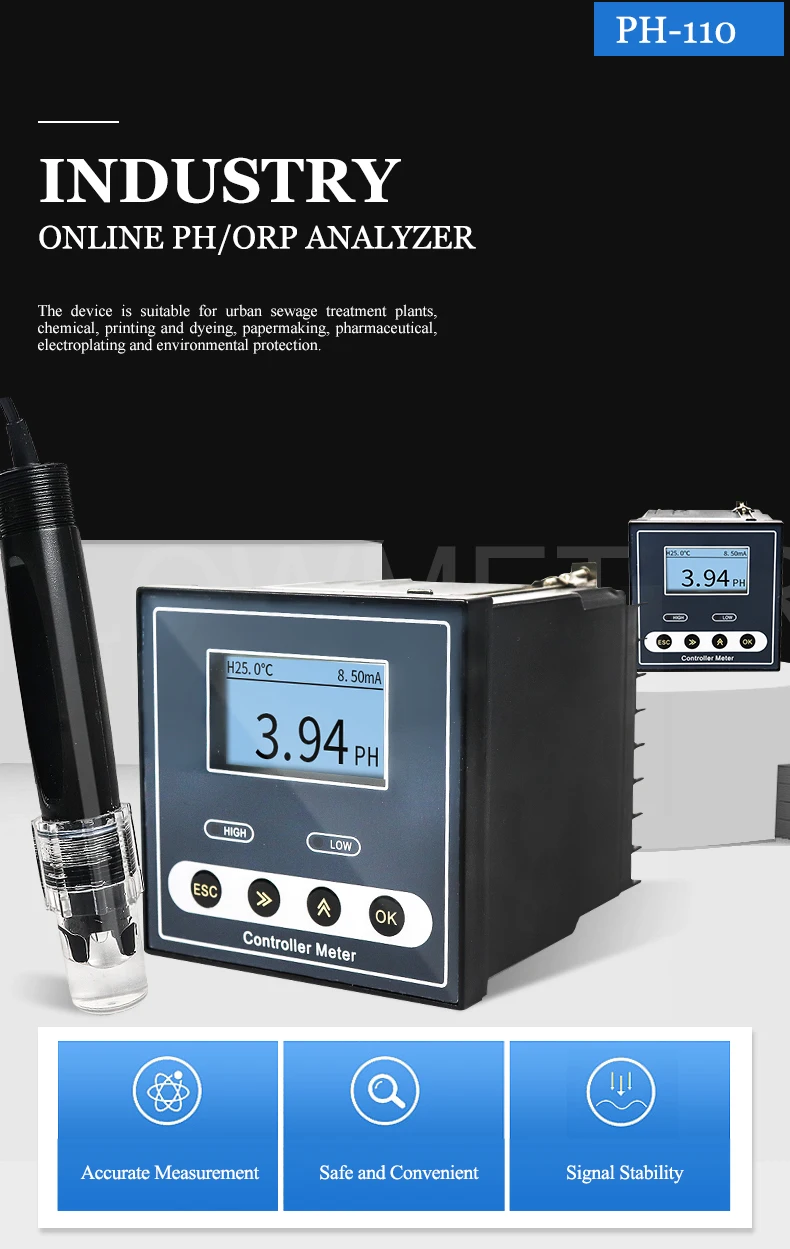 Industrial Online PH Meter PH Controller ORP Sensor Electrode Probe Tester Conti