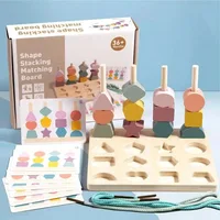 Kids Color Shape Matching Toys Montessori Wooden Puzzle Game Fine Motor Skills Training Lacing Beads Games Educational Toy 1