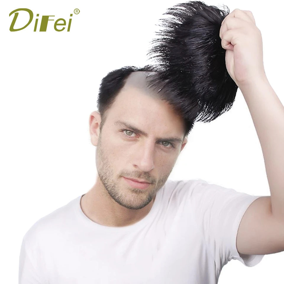 DIFEI Synthetic Men's Natural Hair Wig Toupee Hair Replacement System Clip  In Hair Invisible Black Head Top Replacement Block| | - AliExpress
