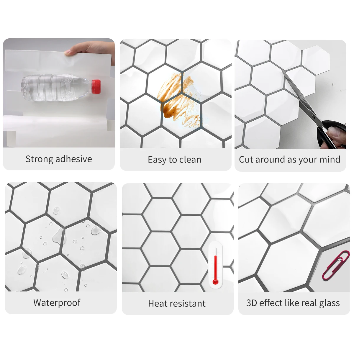 Piastrelle Adesive 3D Effetto Esagono Lungo - 10 Fogli 30,5x30,5 Cm - Mix Blu - Autoadesive Per Cucina E Bagno - Facili Da Pulire - 2