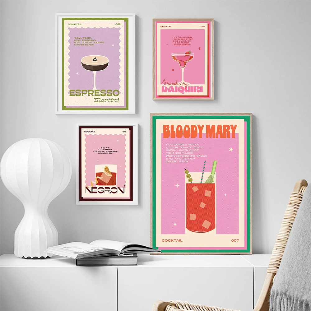

Vintage Wall Art Canvas Painting Cocktail Mojito Juice Drinks Bar Posters And Print For Kitchen Hoom Decor Pictures Frameless