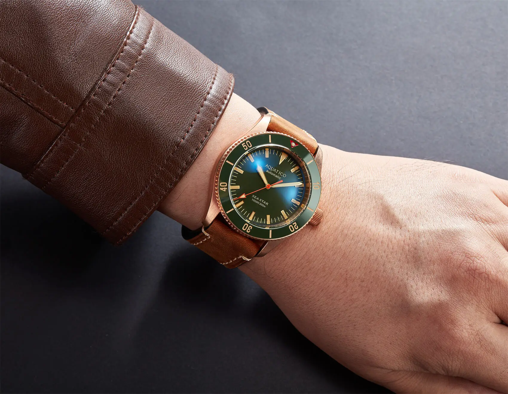 Aquatico Bronze Sea Star Green Dial Watch (NH35 No Date) AliExpress