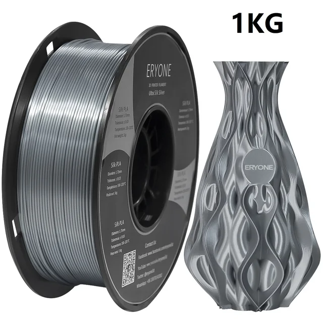 ERYONE Clearance Promotion TPU PLA PLA+ Silk Rainbow Ultra Silk 3D Printing Filament 1KG/0.5KG For FDM 3D Printer Fast Shipping Ultra Silk Silver
