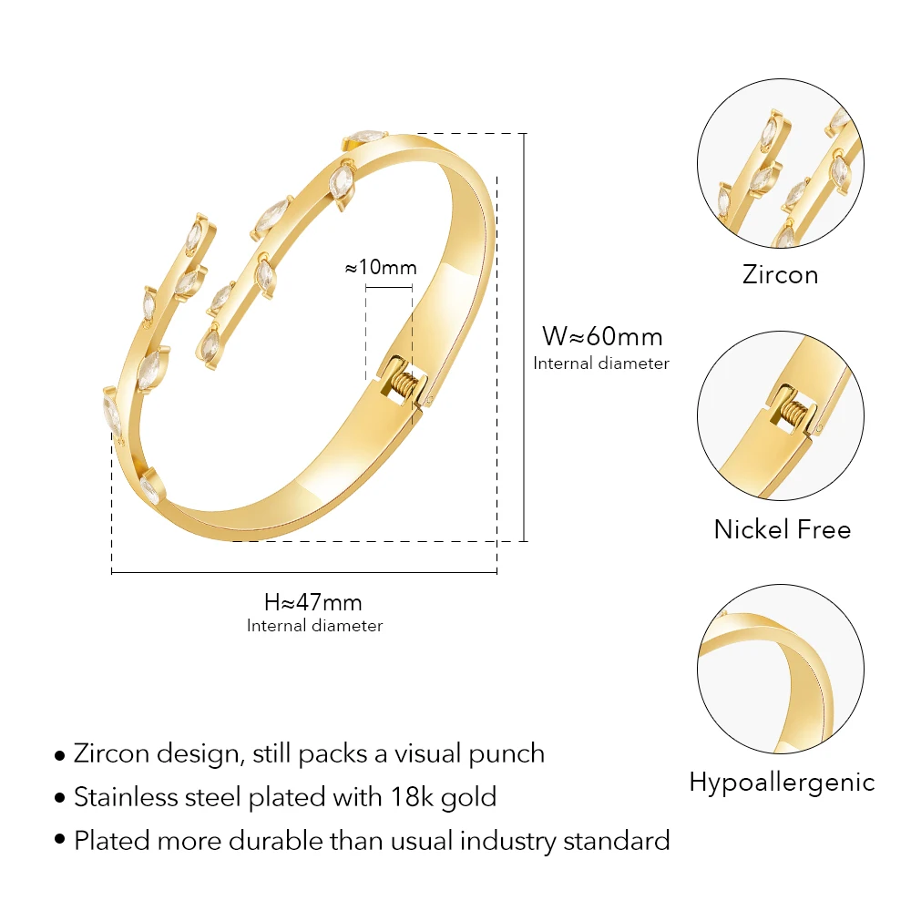 ENFASHION Pulseras Branches Shaped Bangle With Zircon For Women 18K Gold Color Plated Cuff Bracelet Elegant Jewelry Party 242404