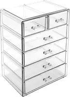 Acrylic Makeup Organizer, Storage Case for Cosmetics and Jewelry, 4 Large and 2 Small Drawers, Ideal for Vanity, Bathroom, Dorm, 1