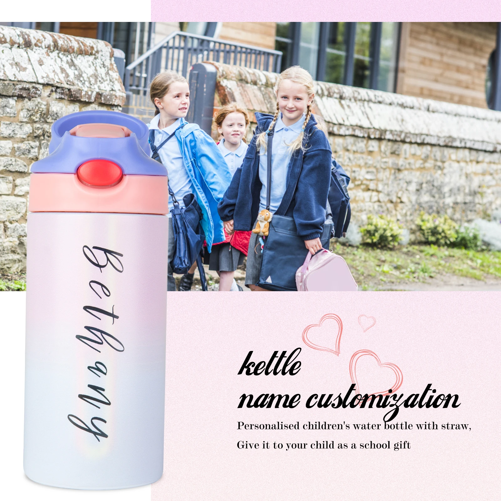 Personalized Kids Water Bottle With Straw, Laser Engraved Water Bottle, Kid  Water Bottle, Kids Thermos, Back to School, Camp Gift 