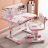 1 Set Kids Functional Desk and Chair Set, Height Adjustable Study Table Chair Set, Ergonomic Desk Chair with Large Writing Board 2