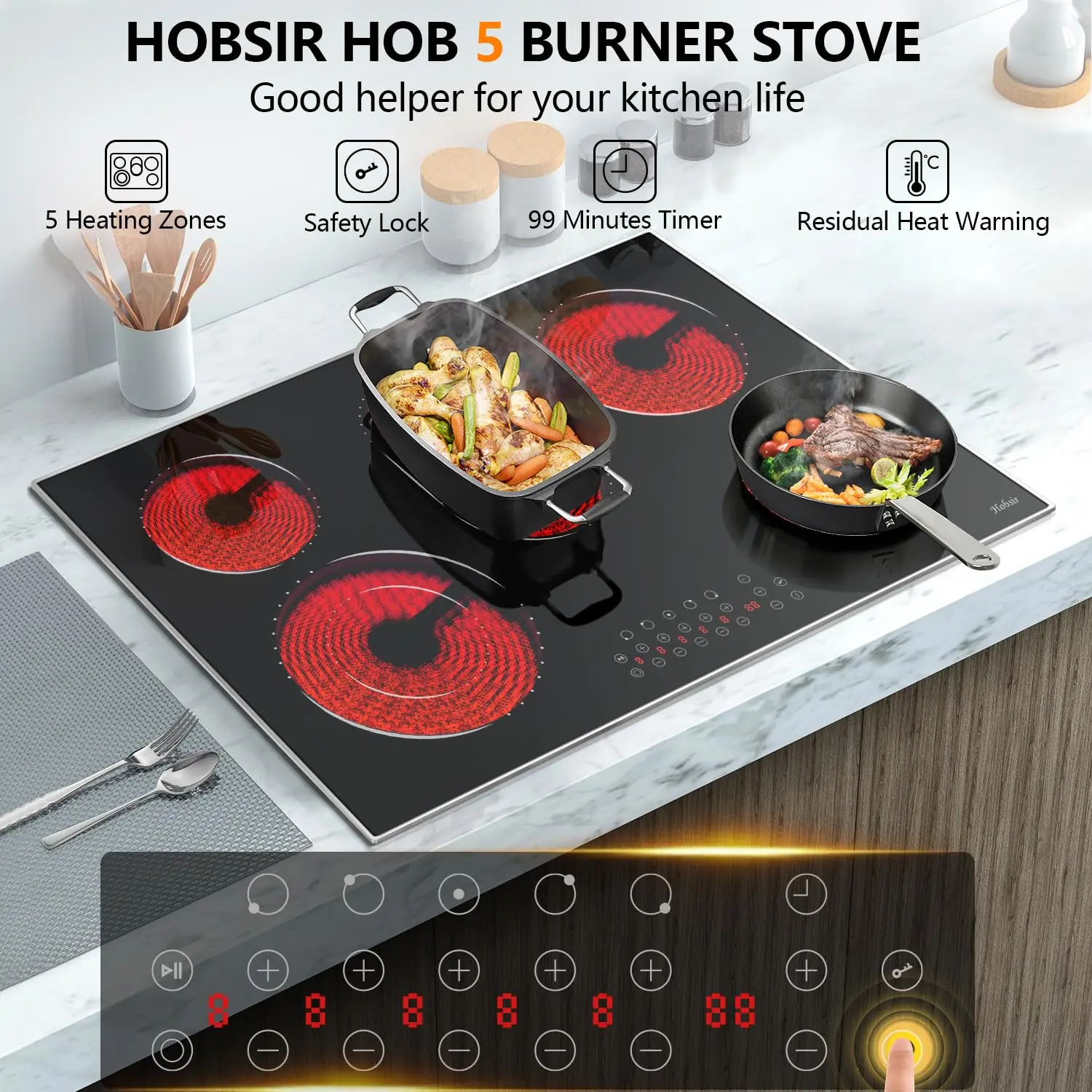 30 Inch Electric Cooktop with 5 Burners