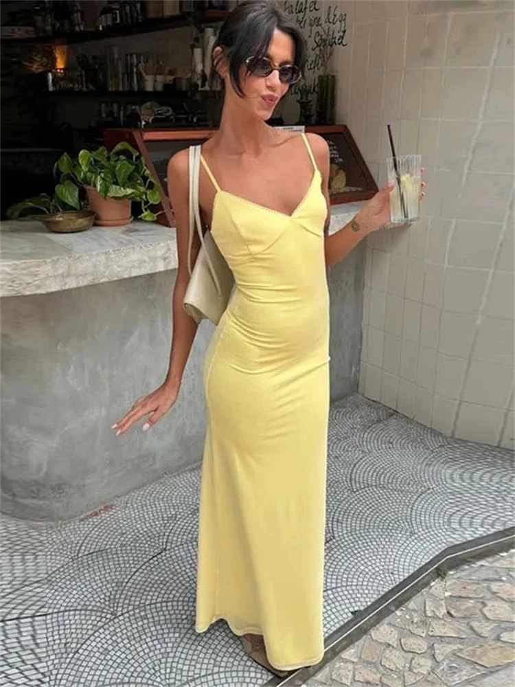 Trendix Women Slim Elegant Maxi Dress Summer Solid High Waist Long Suspender Dresses Vacation Party Sexy Backless Beach Dress 2
